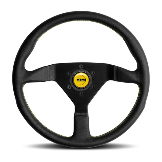 Momo Montecarlo Steering Wheel 350 mm - Black Leather/Yellow Stitch/Black Spokes