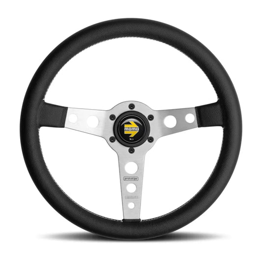 Momo Prototipo Steering Wheel 320 mm - Black Leather/White Stitch/Brshd Alum Spokes